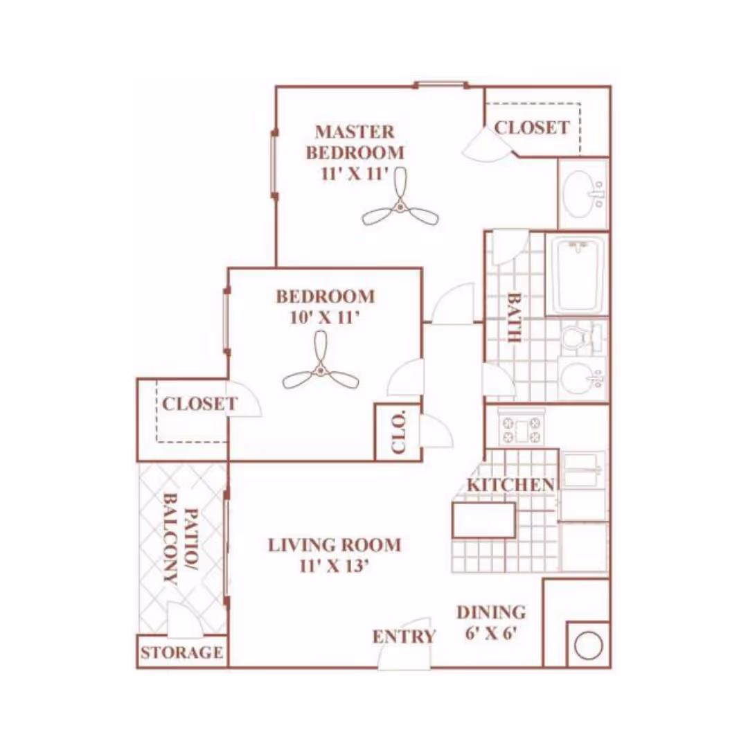 Two bedroom floor plan.